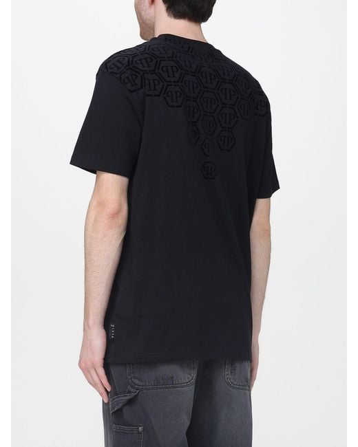 Philipp Plein Black Cotton T-Shirt With Pp Monogram for men