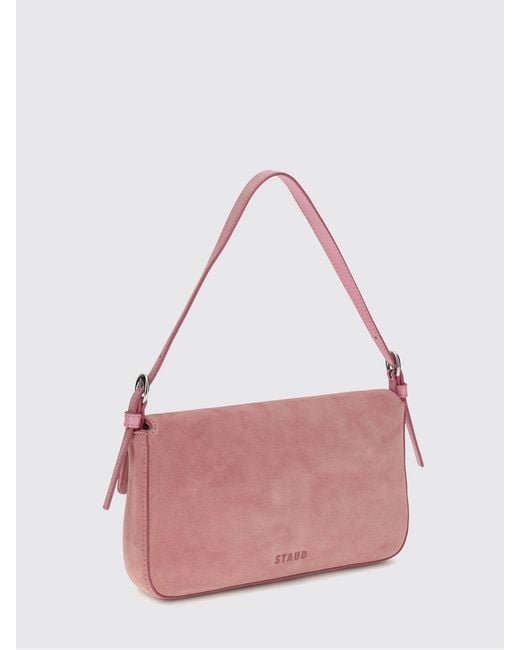 Staud Pink Harlow Suede Leather Shoulder Bag With Adjustable Handle