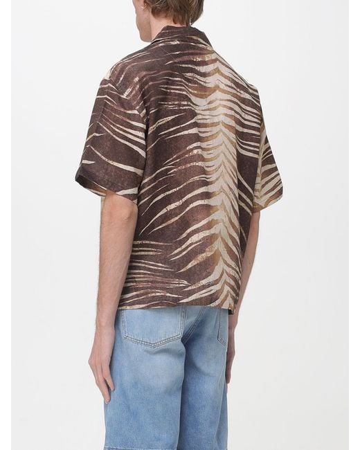 Just Cavalli Natural Zebra Print Cotton And Linen Shirt for men
