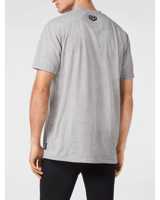 Philipp Plein Gray Cotton T-Shirt With Monogram Print And Hexagon Logo for men