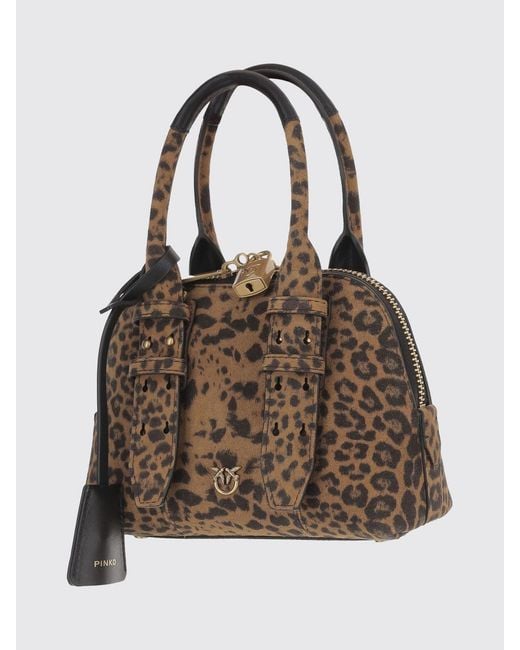 Pinko Brown Animal Print Suede Mini Escape Bag
