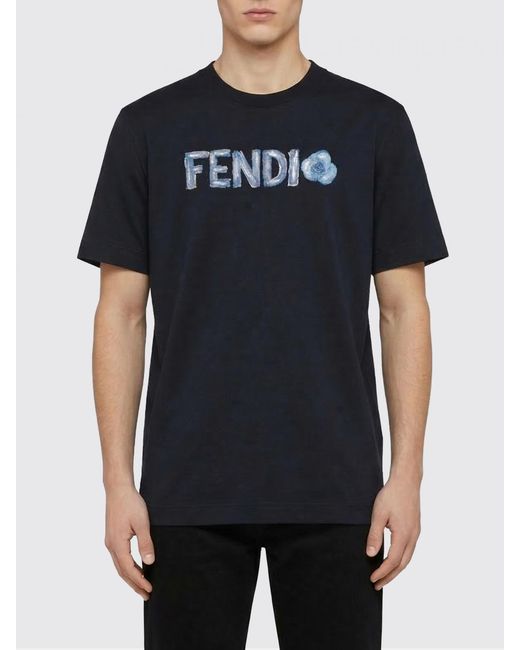 Fendi Black Cotton T-Shirt With Logo for men