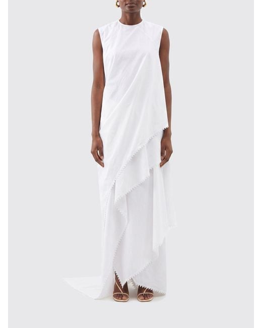 Jacquemus White Asymmetric Cotton Blend Dress