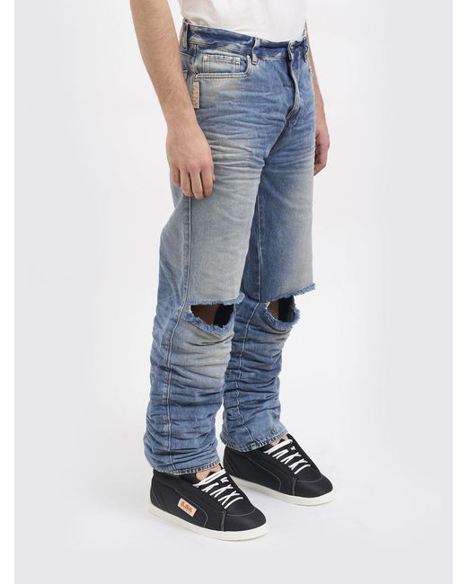 PDF Blue Distressed Denim Flared Jeans for men