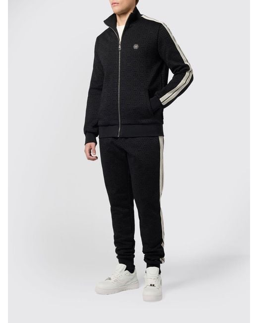 Philipp Plein Black Cotton Blend Zip Hoodie With Logo for men