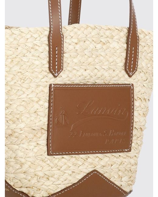 Lanvin Natural Catch Woven Raffia Handbag With Leather Handles