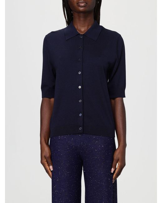 Kangra Blue Cotton And Silk Polo Cardigan
