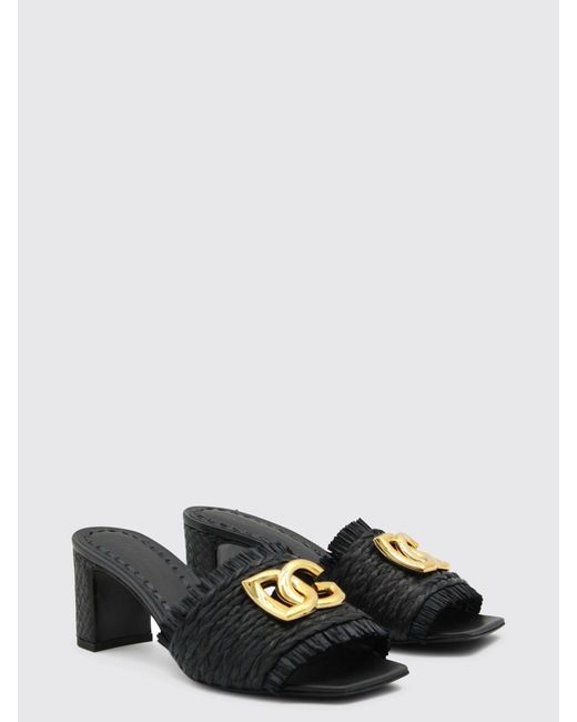 Dolce & Gabbana Black Dolce &Amp Gabbana Raffia Mules With Dg Monogram
