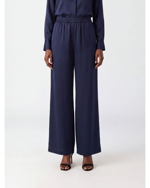 Max Mara Blue Volontà High-Waisted Silk Palazzo Trousers With Elastic Waist