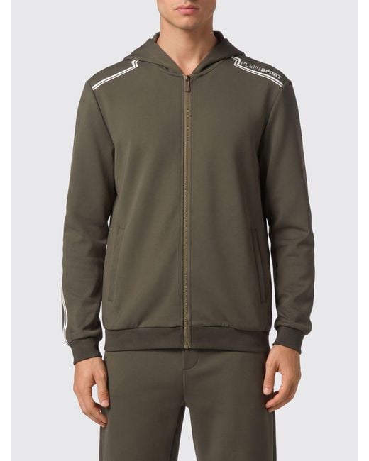 Philipp Plein Green Zip-Up Hooded Sweatshirt for men