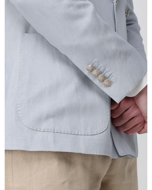 Eleventy Gray Double-Breasted Linen Blend Blazer for men