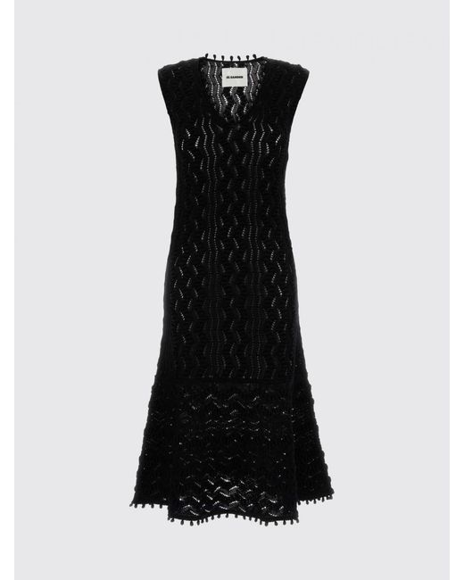 Jil Sander Black Perforated Cotton Knit Dress