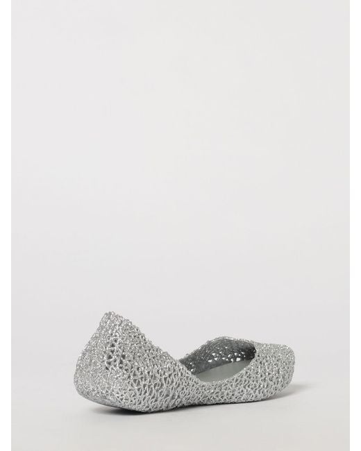 Melissa White Campana Perforated Glitter Pvc Ballet Flats With Round Toe