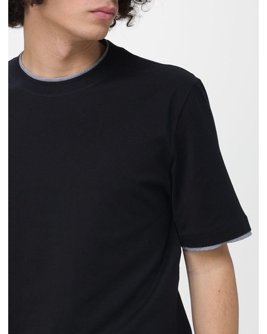 Brunello Cucinelli Black Cotton Crew-Neck T-Shirt With Contrasts for men
