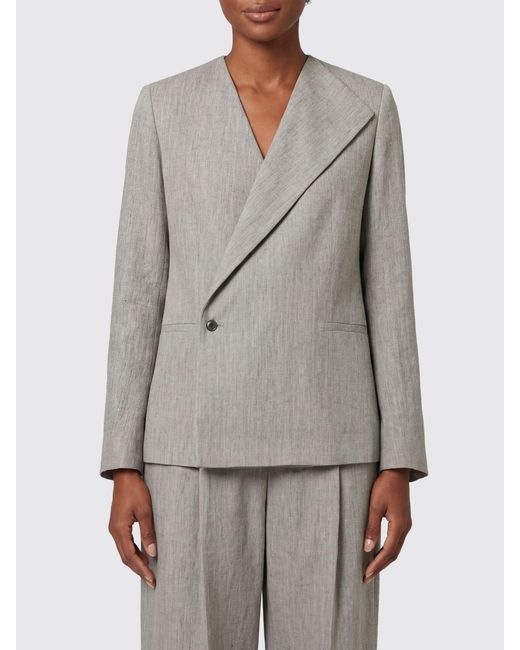Loulou de Saison Gray Double Breasted Linen Blend Blazer