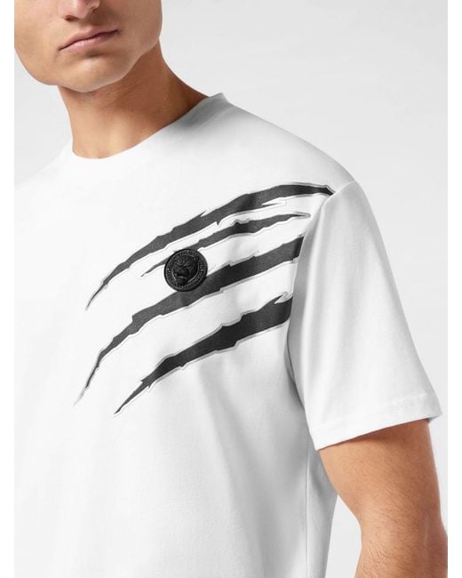 Philipp Plein White Slim Fit Cotton T-Shirt With Graphic Print And Dropped Shoulders for men