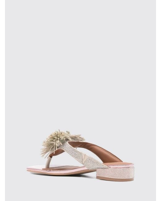 Kurt Geiger Natural Canvas Sandal With Fringes And Rhinestones