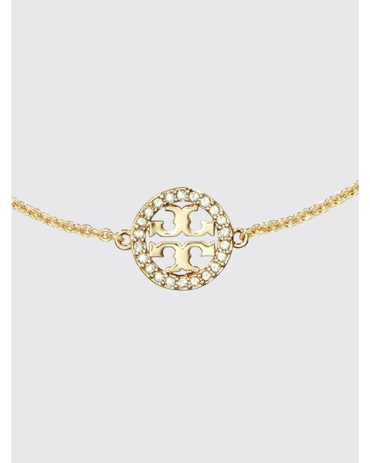 Tory Burch White Icon Adjustable Bracelet With Double T Logo And Inset Rhinestones