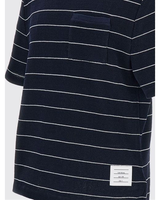 Thom Browne Blue Striped Cotton And Linen T-Shirt for men