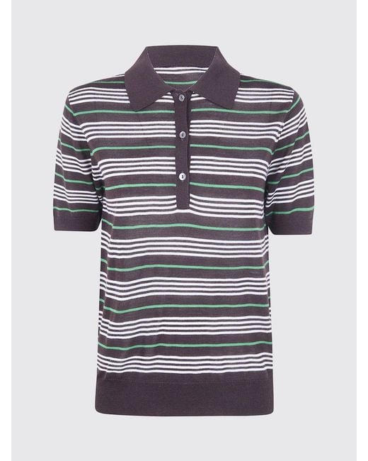 P.A.R.O.S.H. Brown Striped Knit Polo Shirt P.A.R.O.S.H