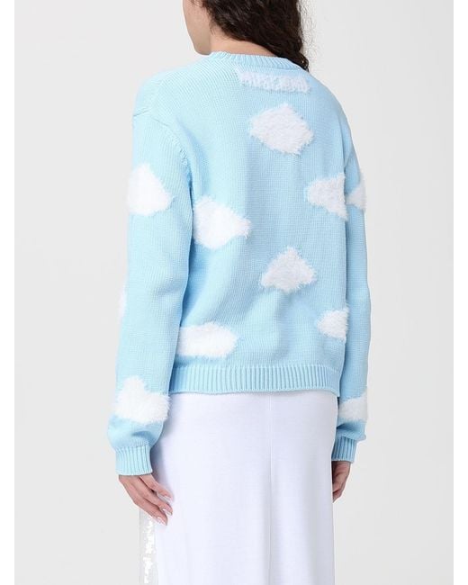 Moschino Couture Blue Cotton Blend Jumper With Clouds