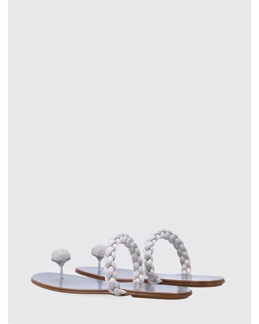 Pedro Garcia White Pipa Woven Satin Thong Sandals With Swarovski Crystals