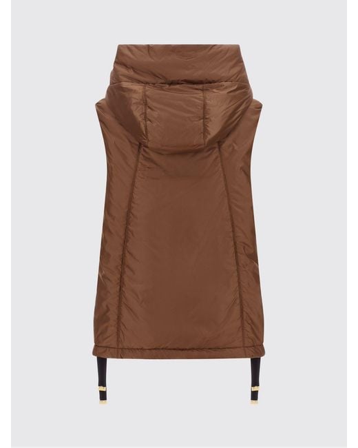 Max Mara Brown Padded Technical Fabric Vest With Hood And High Neck