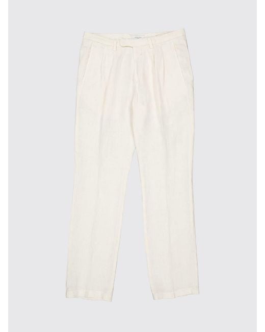 Boglioli White Slim Fit Linen Tailored Trousers With Belt Loops for men