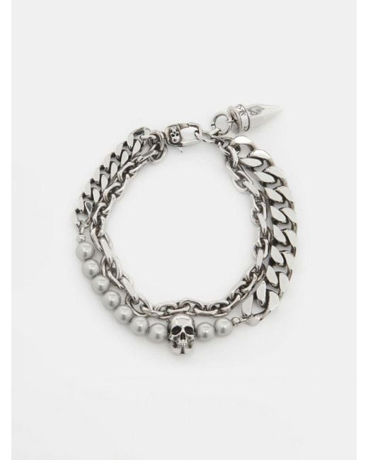 Alexander McQueen Skull Armband mit Perlen in Metallic für Herren