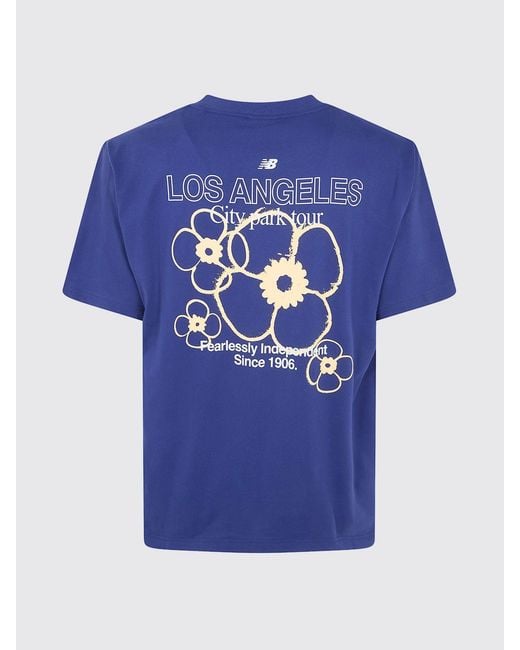 New Balance Blue Cotton Blend T-Shirt With Graphic Print And Contrast Logo for men