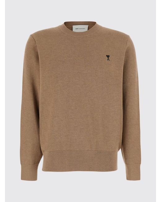 AMI Natural Wool Crewneck Jumper With Embroidered Ami De Cœur Logo for men