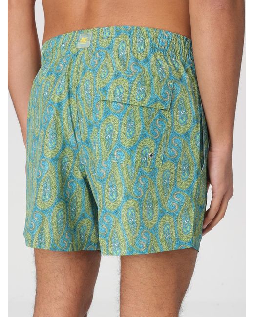 Etro Green Polyester Swimsuit With Paisley Print for men