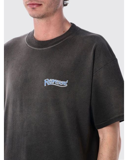 Represent Black Cotton Crew-Neck T-Shirt With Logo for men