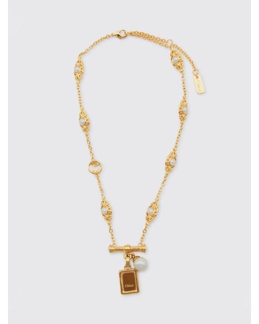 Chloé White ChloÉ -Tone Brass Choker Necklace With Faux Pearls And Engraved Logo