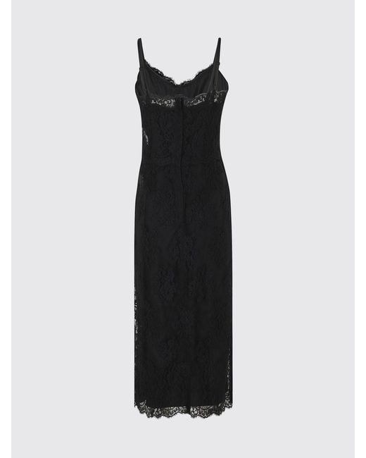 Dolce & Gabbana Black Dolce &Amp Gabbana V-Neck Lace Midi Slip Dress