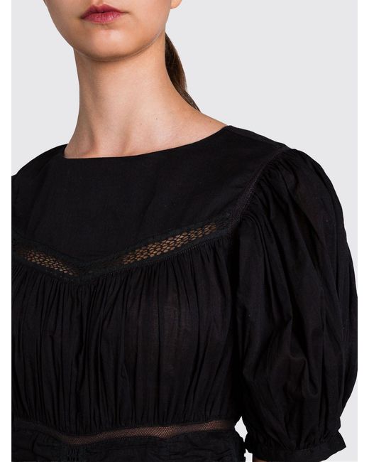 Twinset Black Cotton Sheath Mini Dress With Puff Sleeves