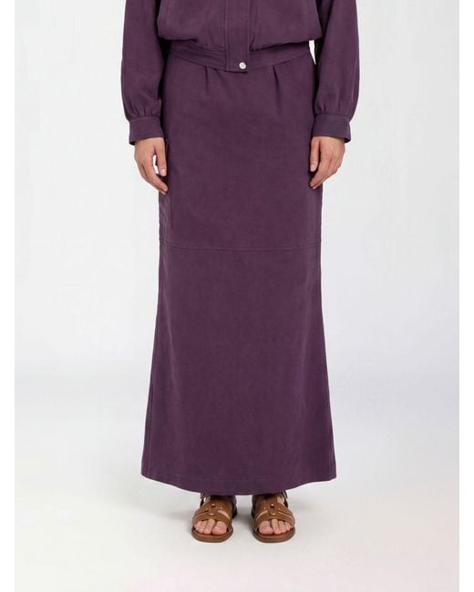 Twinset Purple High-Waisted Long Cotton Blend Cargo Skirt With Slit