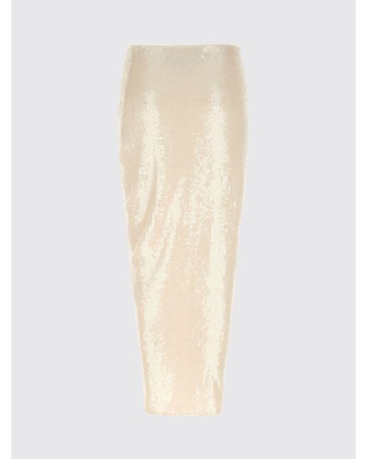 ROTATE BIRGER CHRISTENSEN Natural High-Waisted Midi Pencil Skirt With Sequins And Front Slit