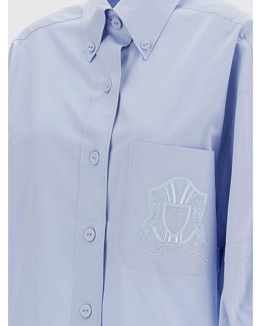 Thom Browne Blue Cotton Shirt With Logo