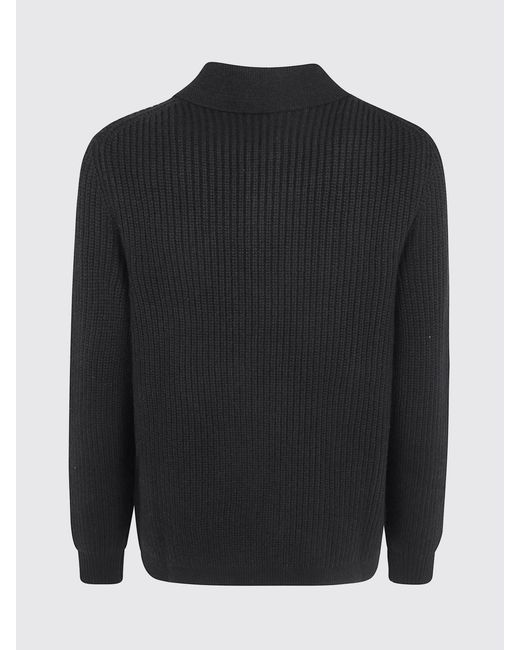 Lardini Black Wool And Cashmere Cardigan With Classic Collar And Ribbed Knit for men