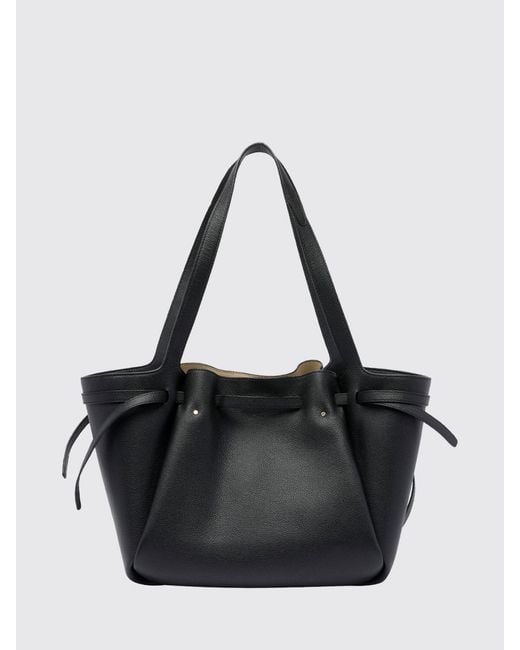 Tory Burch Black Romy Grained Leather Shoulder Bag With A Flared Shape And Logo