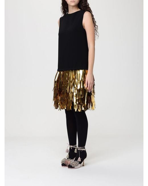 Moschino Couture Metallic Fringed Stretch Crêpe Dress