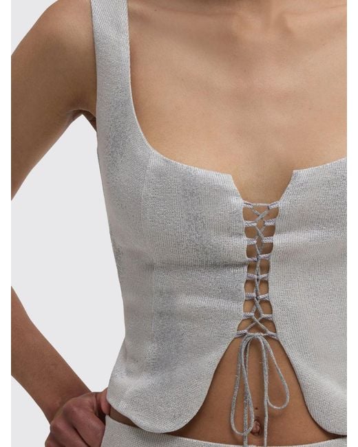 MACCAPANI Gray Metallic Glitter Cotton Blend Top