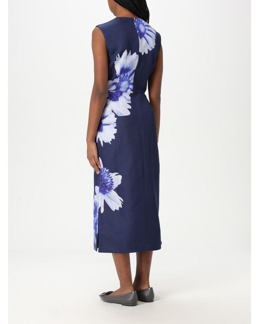 Erdem Blue Floral Print Midi Dress With Side Slits