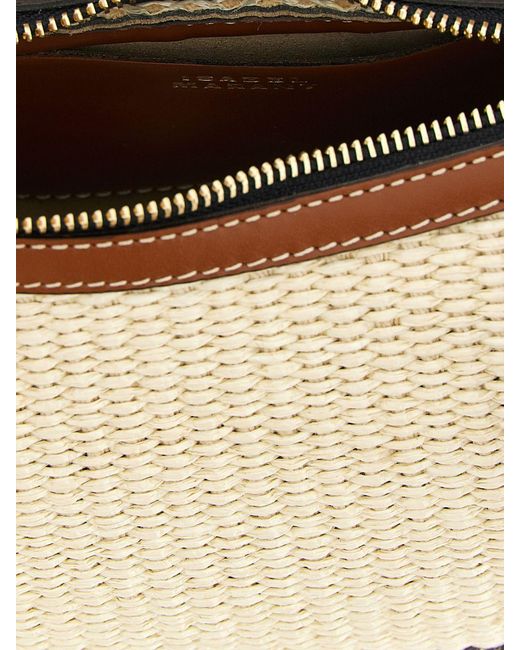 Isabel Marant White Oskan Moon Leather And Raffia Bag