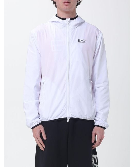 EA7 White Technical Fabric Hooded Jacket for men
