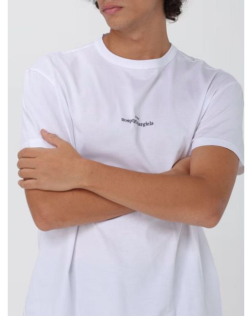 Maison Margiela White Cotton T-Shirt With Mini Logo for men