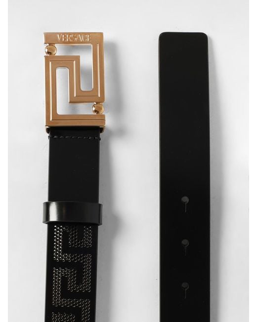 Versace Black Greca Print Calf Leather Belt for men