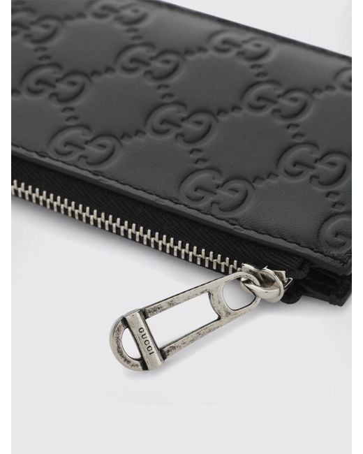 Gucci Black Gg Emblem Embossed Leather Card Holder for men