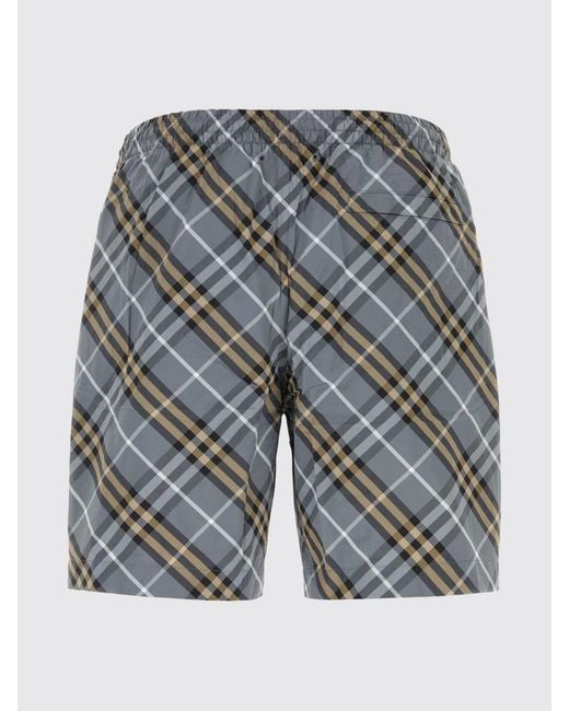 Burberry Gray Short Check Nylon Swim Shorts With An Elasticated Waistband for men